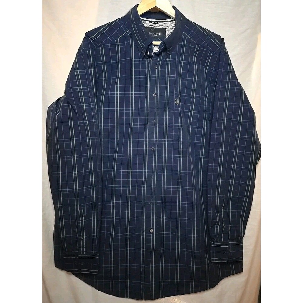 Ariat Pro Series XLT Long Sleeve Button Up Blue/Green Plaid Shirt